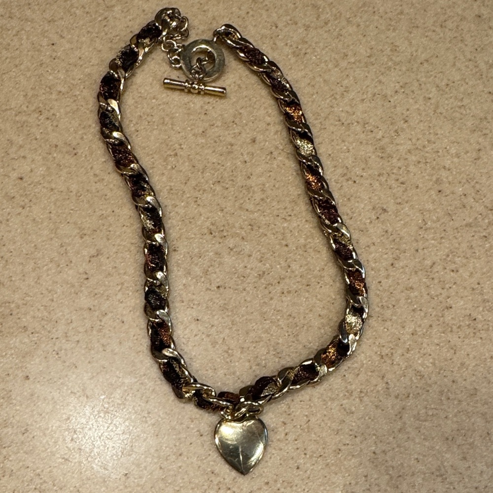 Chain link Gold and Brown Heart Pendant necklace - Picture 1 of 3